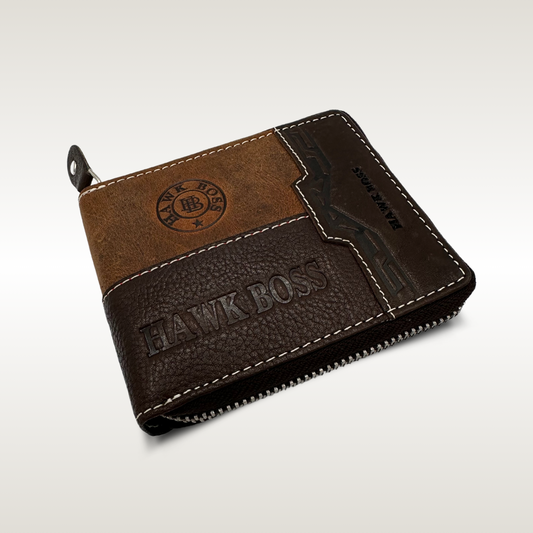 HAWKBROS PATTERN FULL ZIPPER LEATHER WALLET