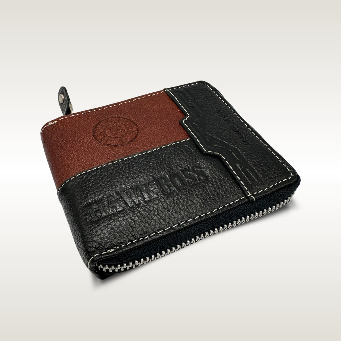 HAWKBROS PATTERN FULL ZIPPER LEATHER WALLET