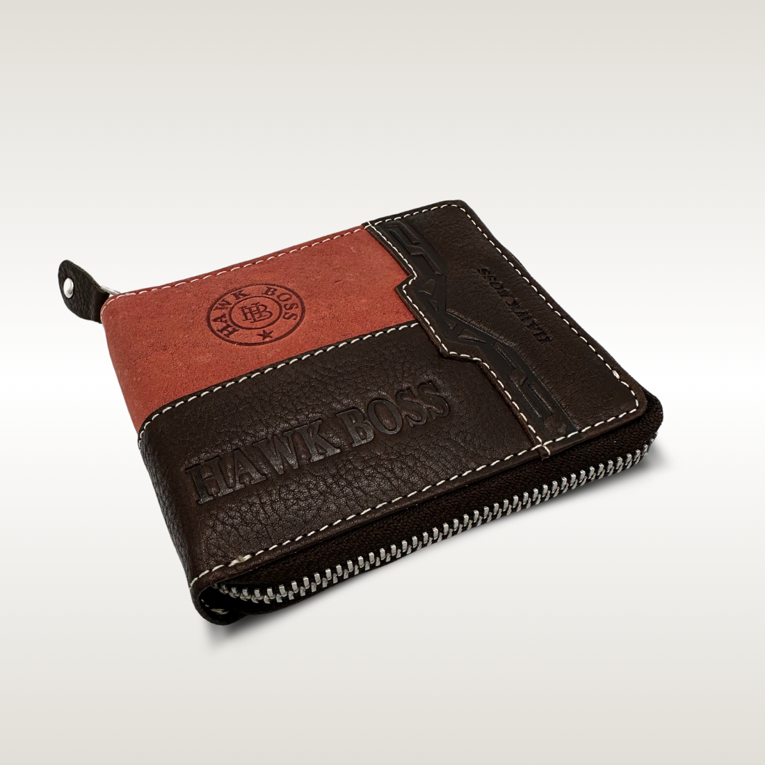 HAWKBROS PATTERN FULL ZIPPER LEATHER WALLET